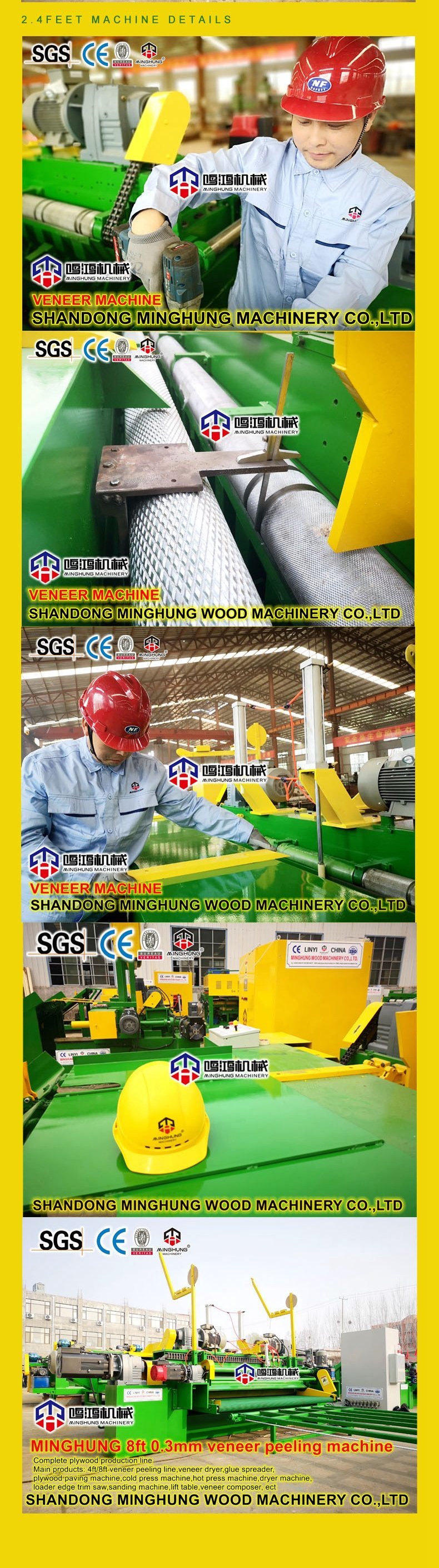 Spindleless 8feet Wood Timber Tree Log Peeling Machine untuk Produksi Furnitur Papel Veneer Kayu Lapis